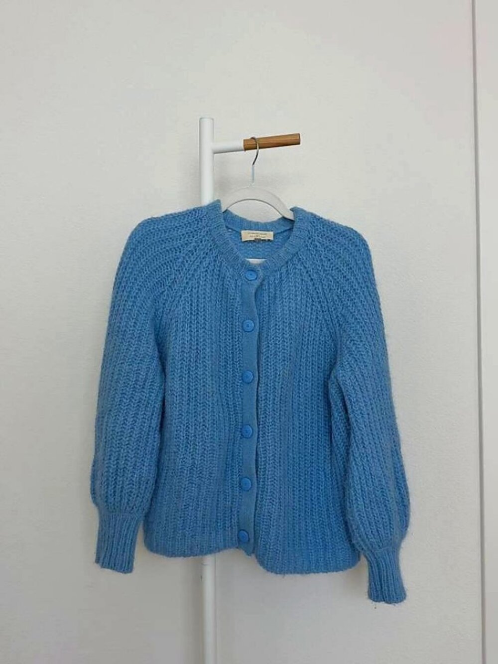 Sezane Women's Light Blue Chunky Ribbed Knit Button-Up Cardigan Sweater